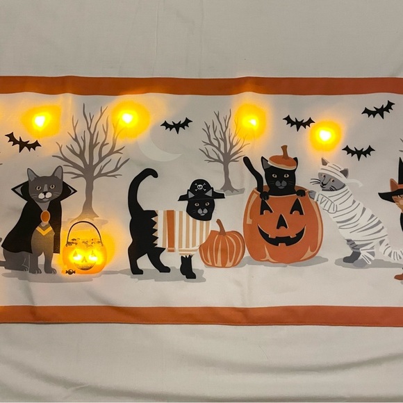 Sweet Street Halloween Light Up Table Runner with Cats and Pumpkins - Picture 3 of 16